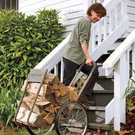 Rolling Wood Caddy, Heavy-Duty Steel with Large Wheels