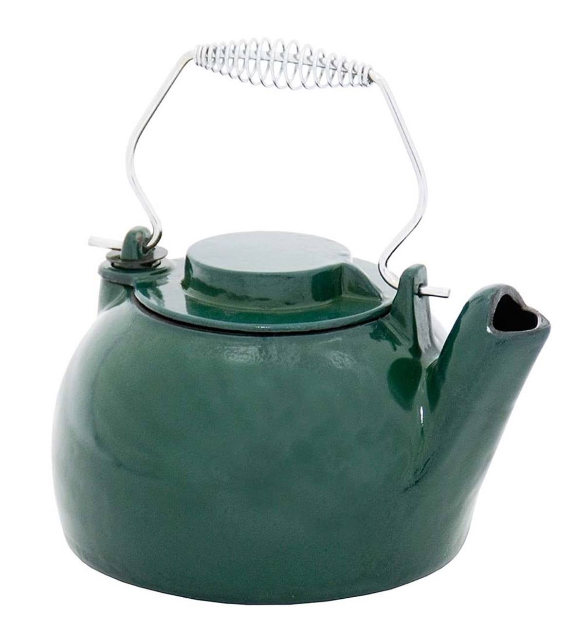 Cast Iron Teapot Green with Silver Accents