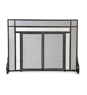 Large Steel Fire Screen with Two Doors and Tempered Glass Accents
