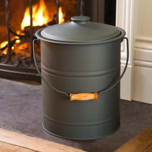 Deluxe Galvanized Ash Bucket with Handle, Lid and Double-Layer Bottom