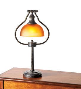 Library Lamps with Amber Glass Shade and Antique Bronze Finish