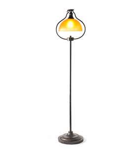 Library Lamps with Amber Glass Shade and Antique Bronze Finish