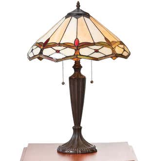 Stained Glass Gold and Ruby Diamond Table and Floor Lamps