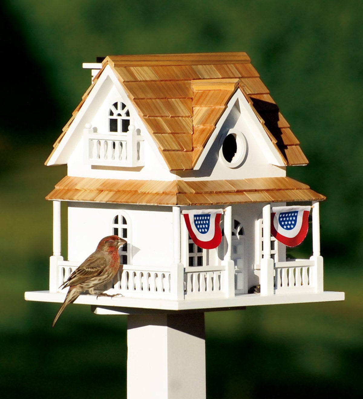 Wooden Birdhouse With Patriotic Bunting
