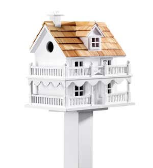 Wooden Cape Cod Birdhouse and Pedestal Pole Set