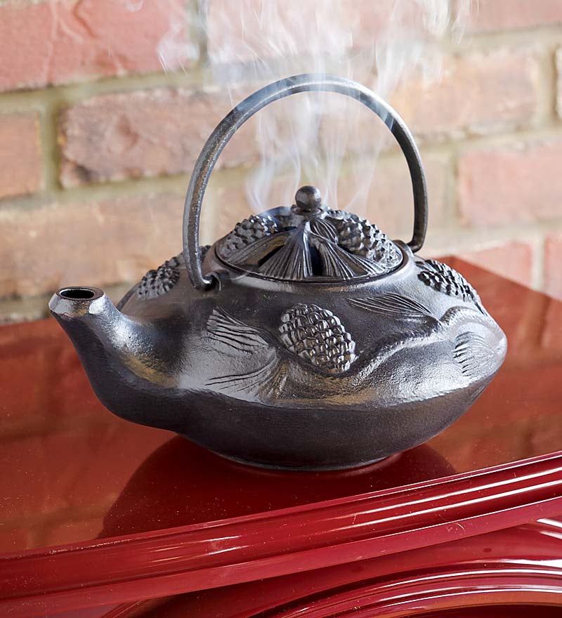 Cast Iron Wood Stove Kettle Steamer with Pine Cone Design