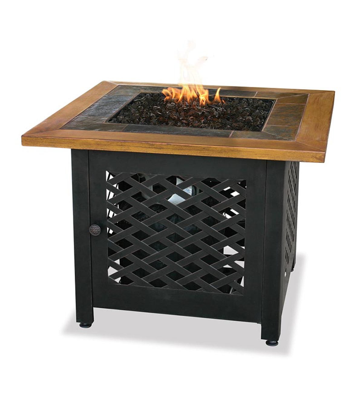 Slate And Faux Wood Outdoor Propane Fire Pit Table