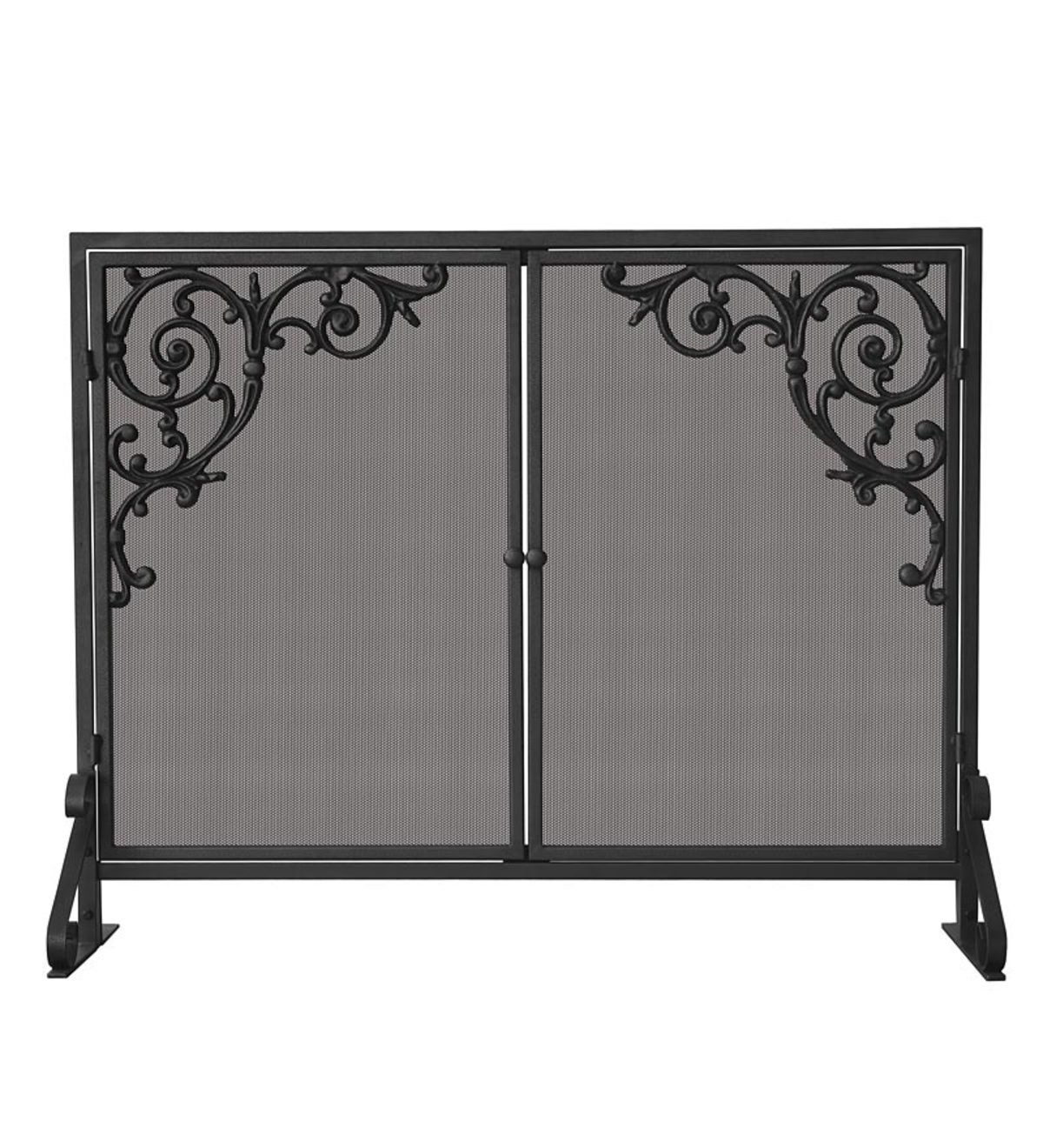 Olde World Single Panel Fireplace Screen with Doors and Cast Scrolls