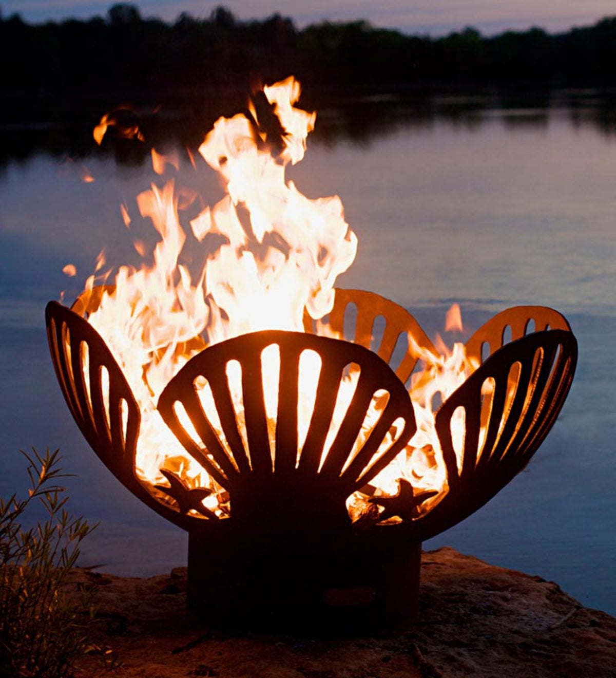 American-Made Firepit Art Barefoot Beach Seashells And Starfish Fire Pit