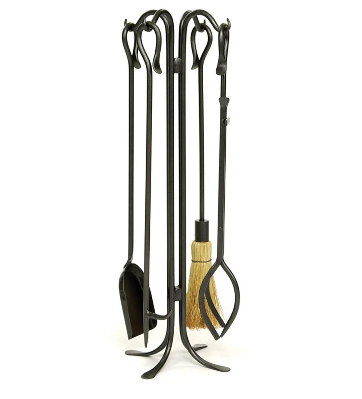 Wrought Iron Hearth Hooks 5-Piece Fireplace Tool Set In Powder