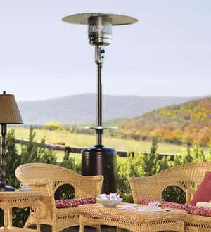 Steel Propane Patio Heater With Adjustable Table In Bronze Or Silver Finish