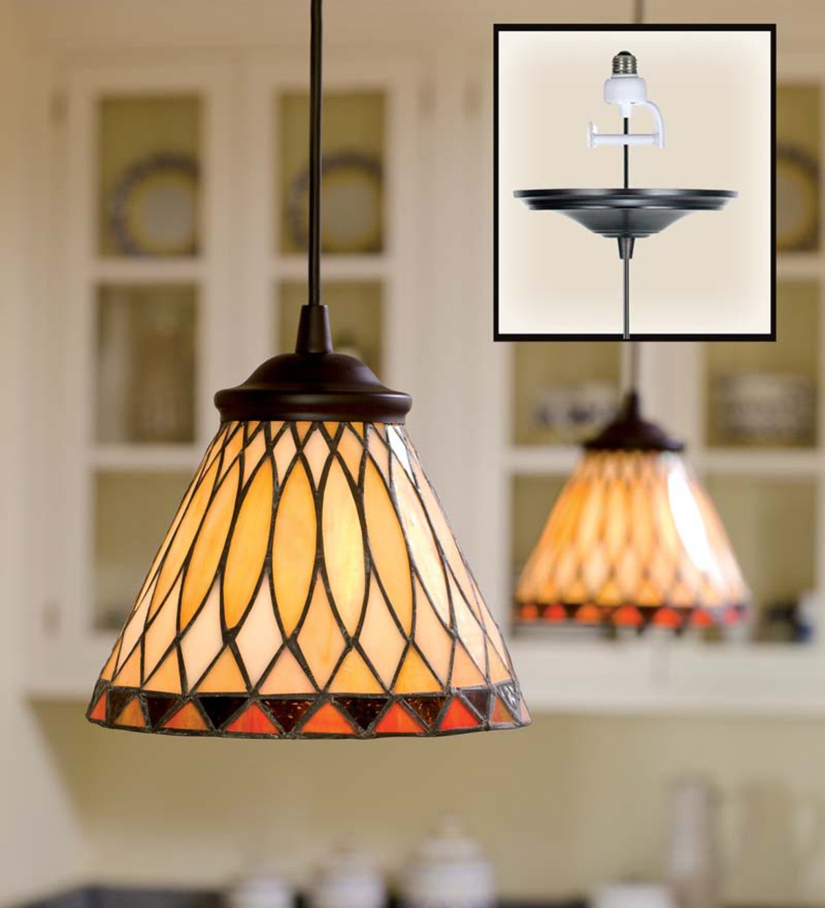 Screw-In Stained Glass Pendant Light