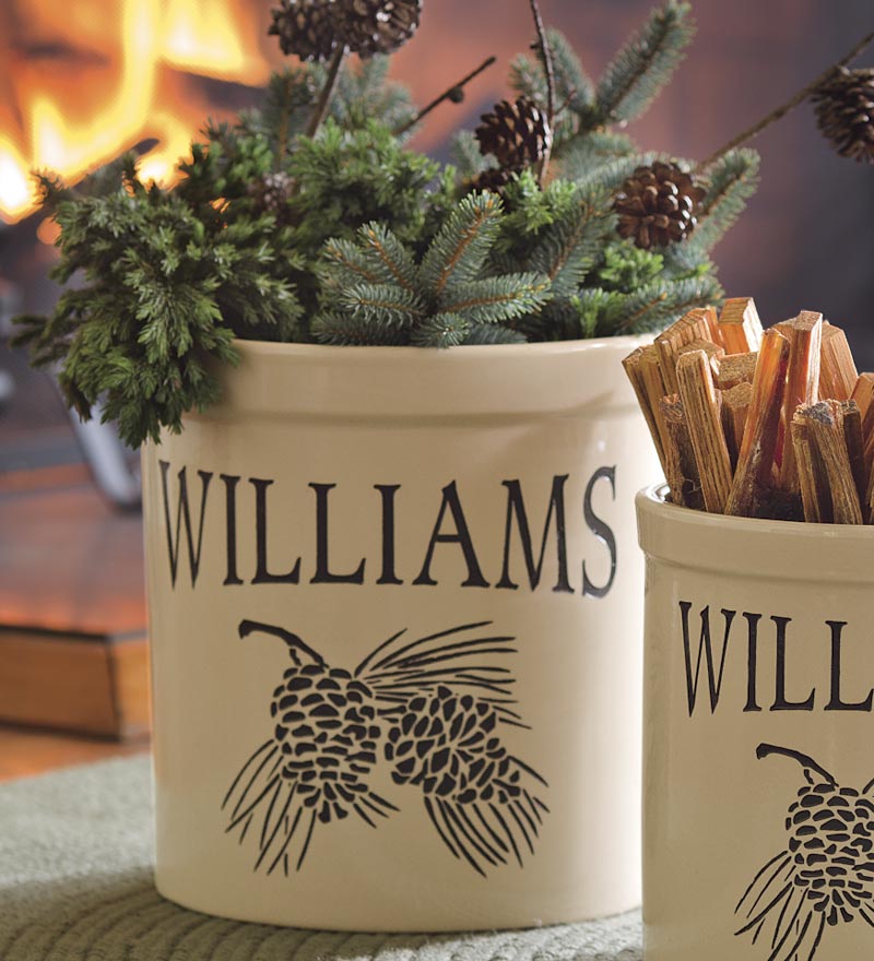 Handcrafted USA-Made Double Pinecone Personalized 3 Gallon Crock