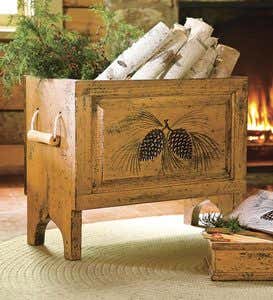 Kindling Box With Pine Cone Design - Black