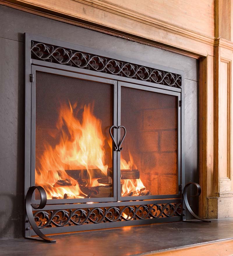 Fireplace Screen with Doors Large Flat Guard Fire Screens