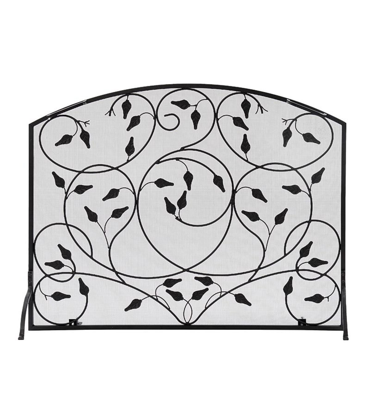 Wrought Iron Leaves Single Panel Fireplace Screen