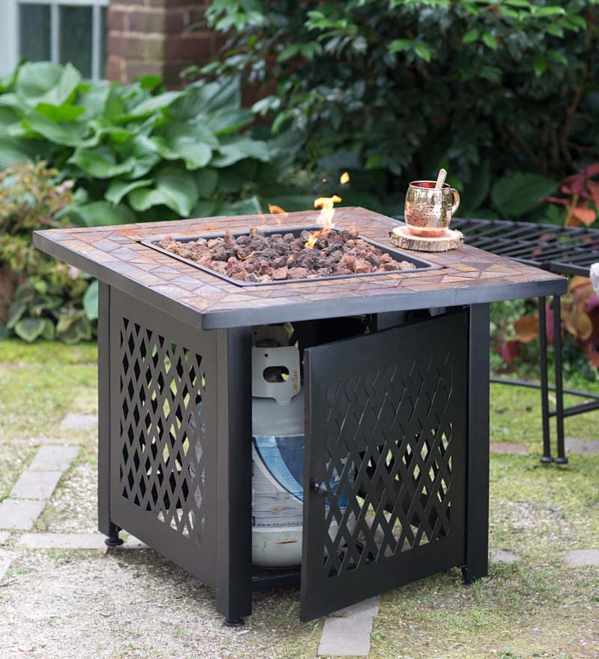 Propane Gas Fire Pit With Tile Mantel