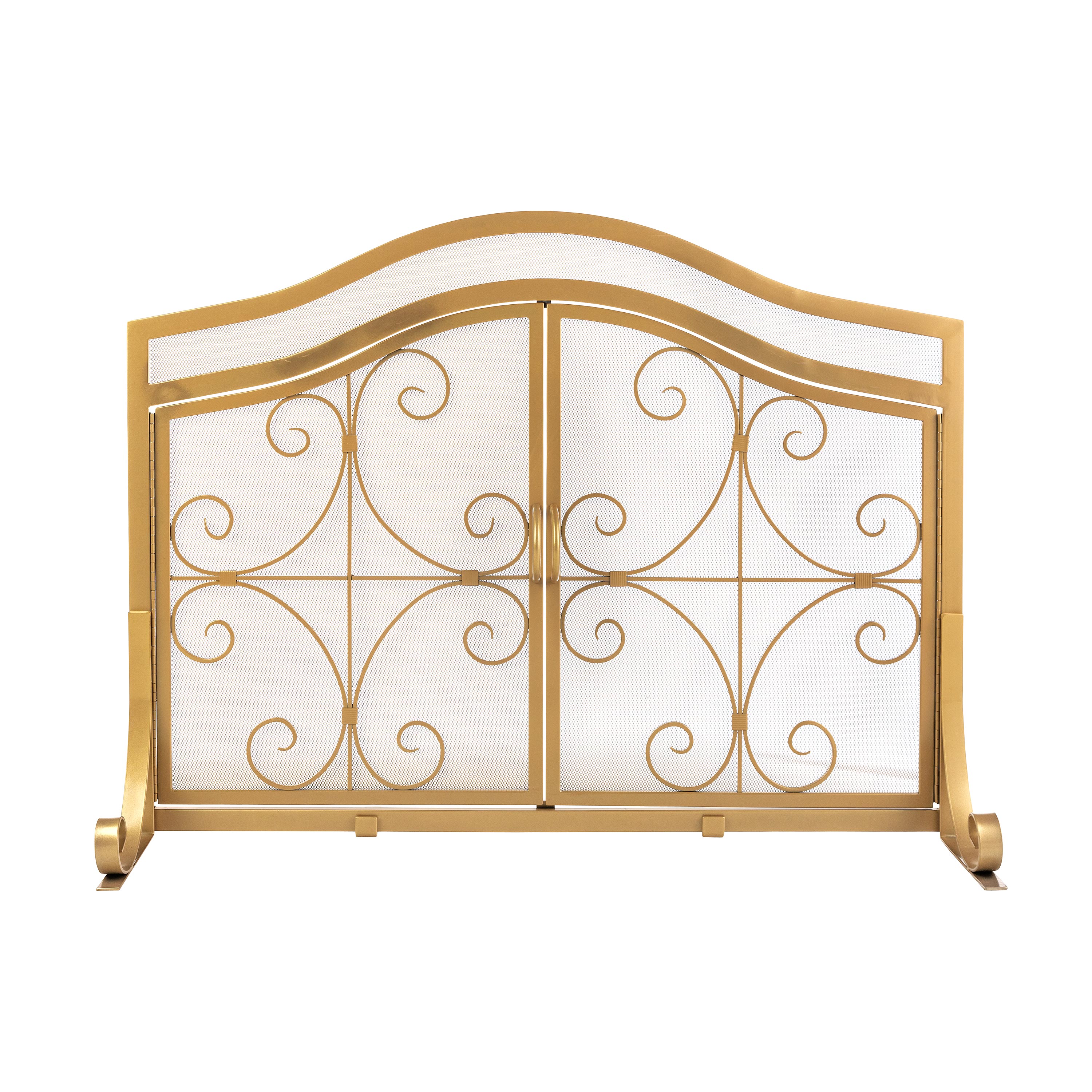 Small Crest Fireplace Screen With Doors - Gold