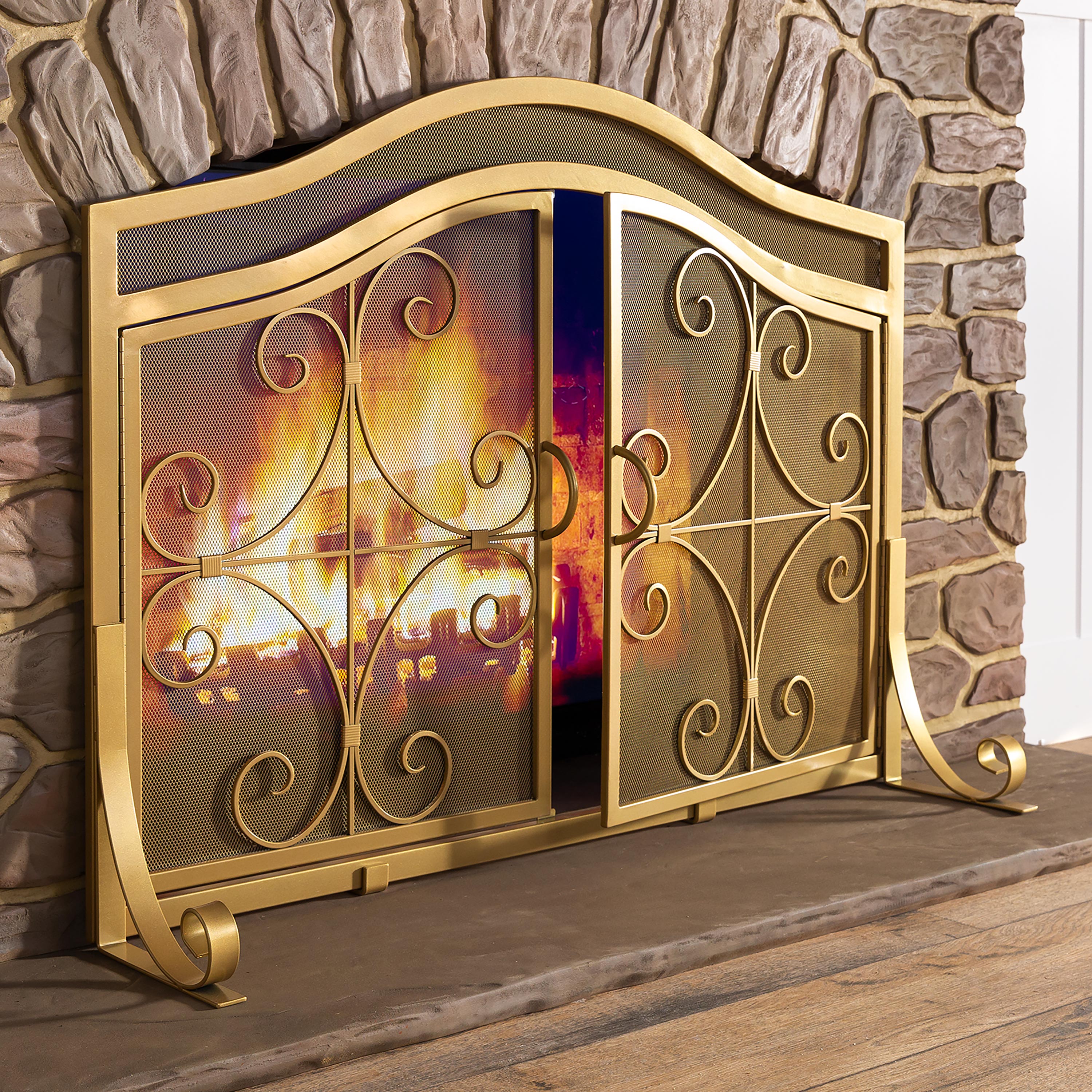 Small Crest Fireplace Screen With Doors