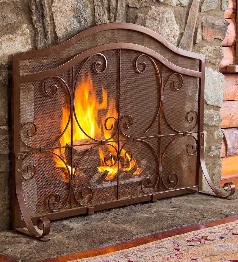 Large Crest Flat Guard Fireplace Screen in Copper - Free 2 Day Delivery