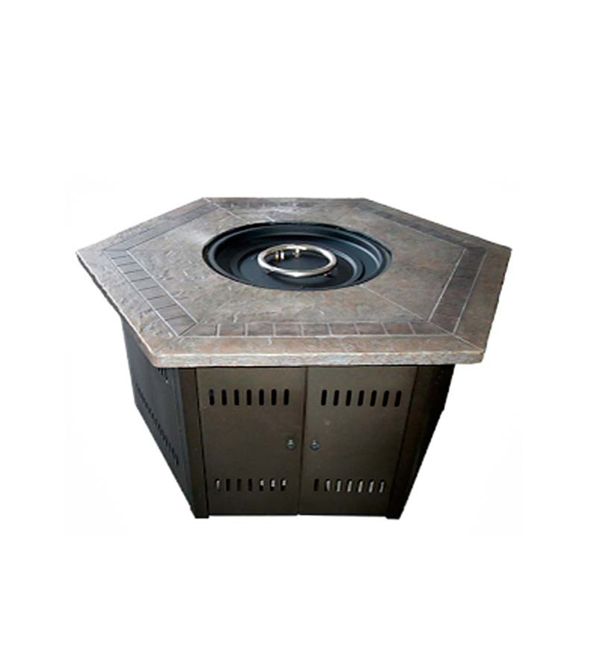 Hexagonal Gas Fire Pit in Bronze Finish with Faux Stone Top