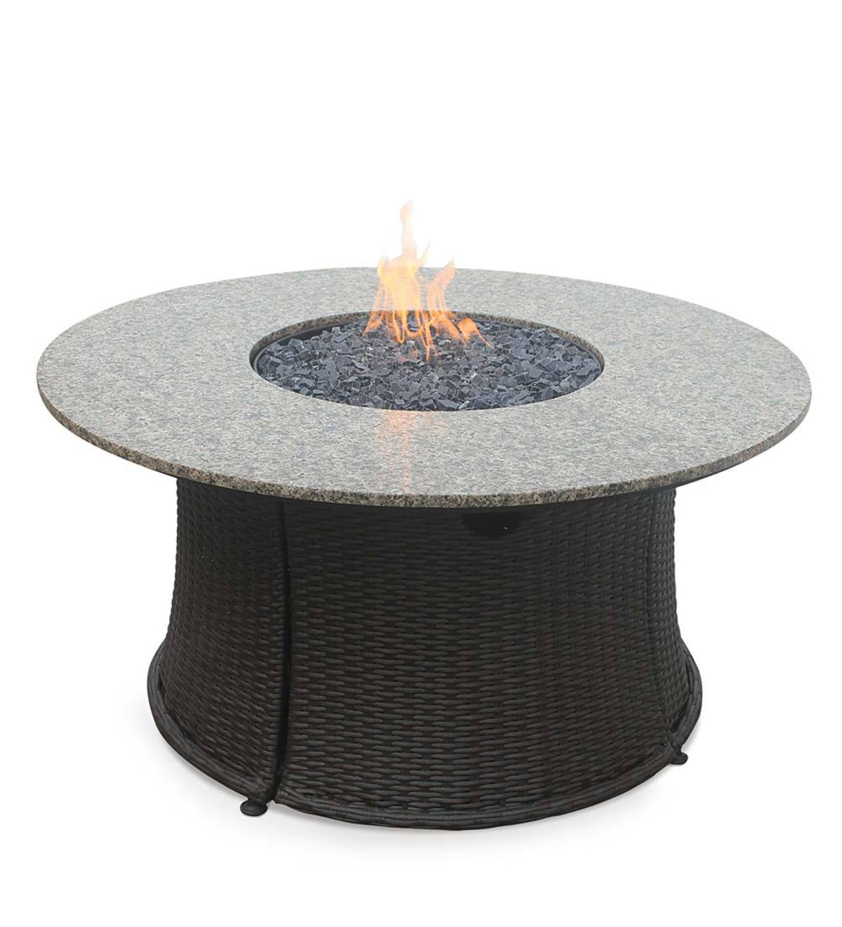 Propane Gas Fire Pit with Granite Top and Wicker Frame