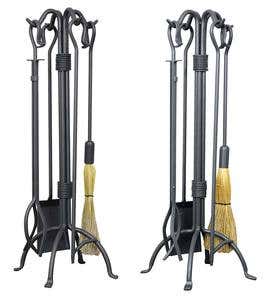 5-Piece Thick Fireplace Rods Wrought Iron Tool Set