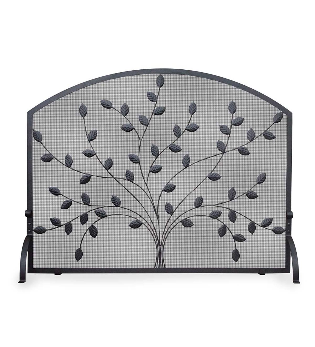 Single Panel Black Wrought Iron Tree Fireplace Screen