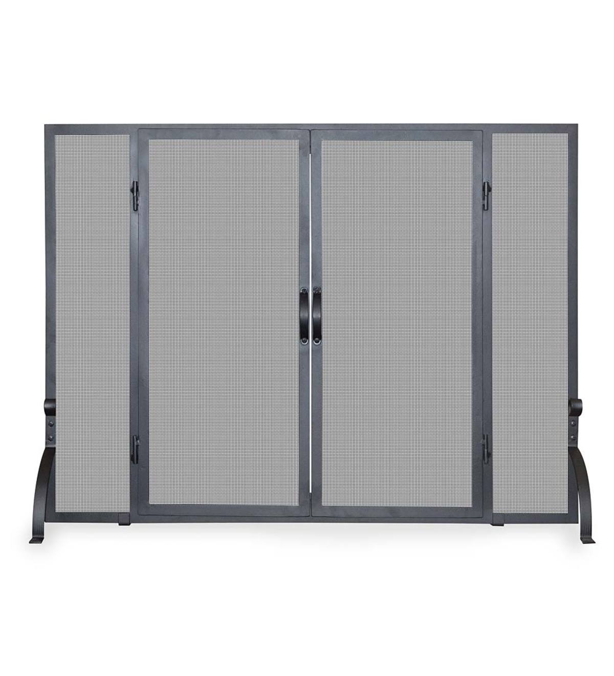 Large Single Panel Wrought Iron Fireplace Screen with Doors