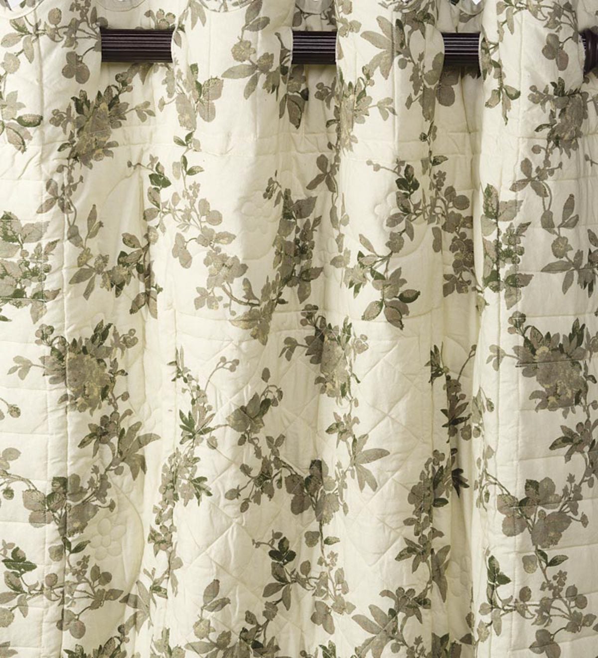 Window Quilt Valance with Ivory Backing, Floral - Sage Berry