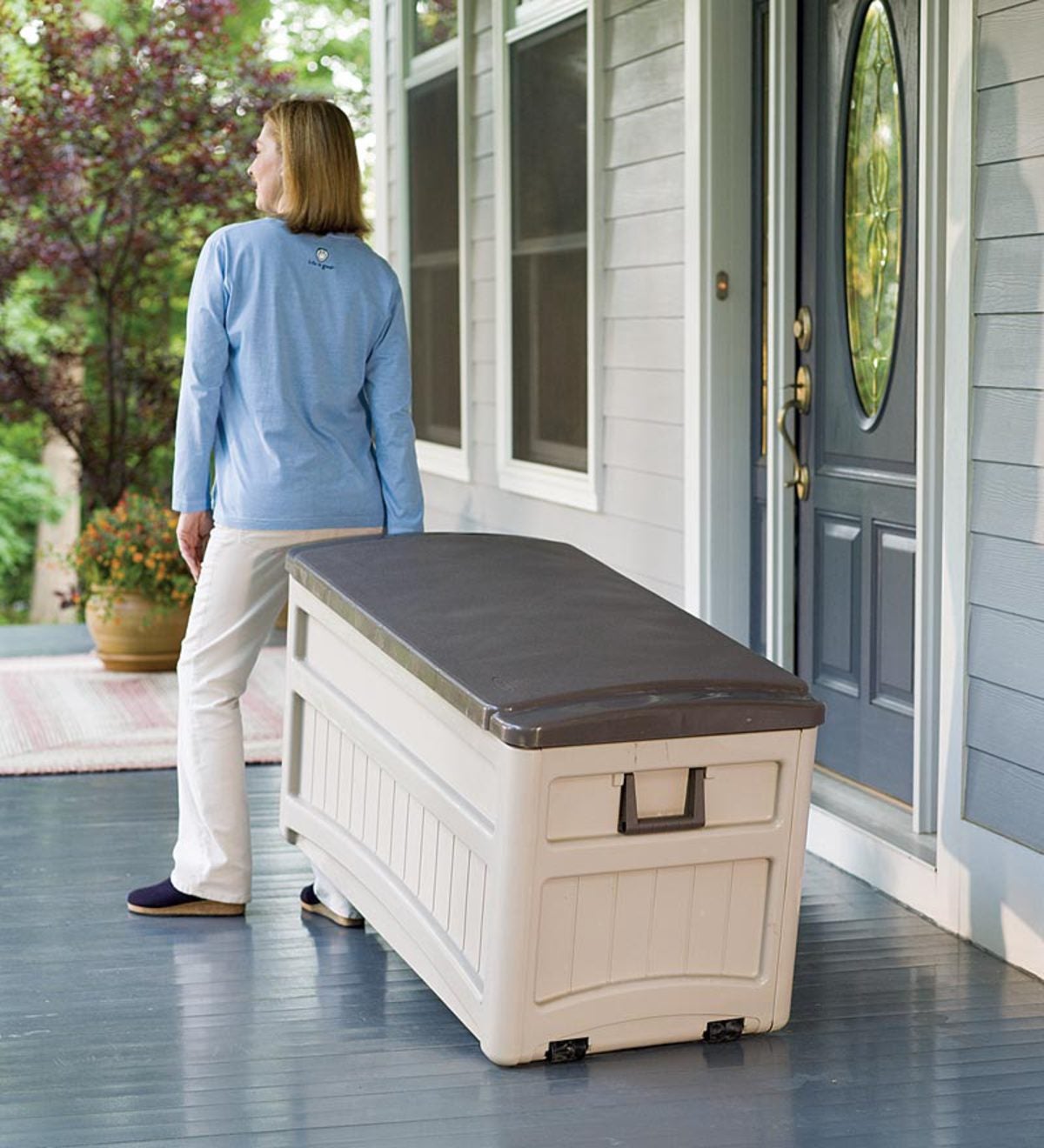 Large Rolling Weather-Resistant Resin Storage Box with Stay-Dry Lid and Wheels