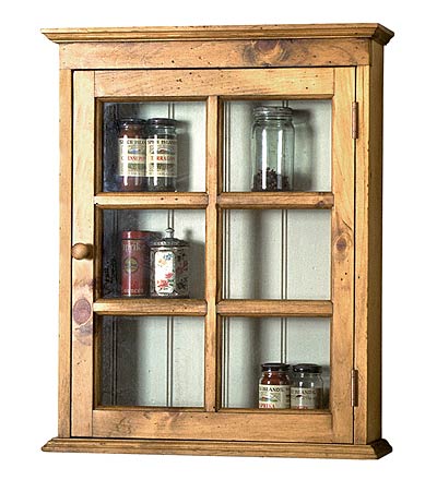 Pine Wall Cabinet with Glass-Pane Door and Beadboard Back