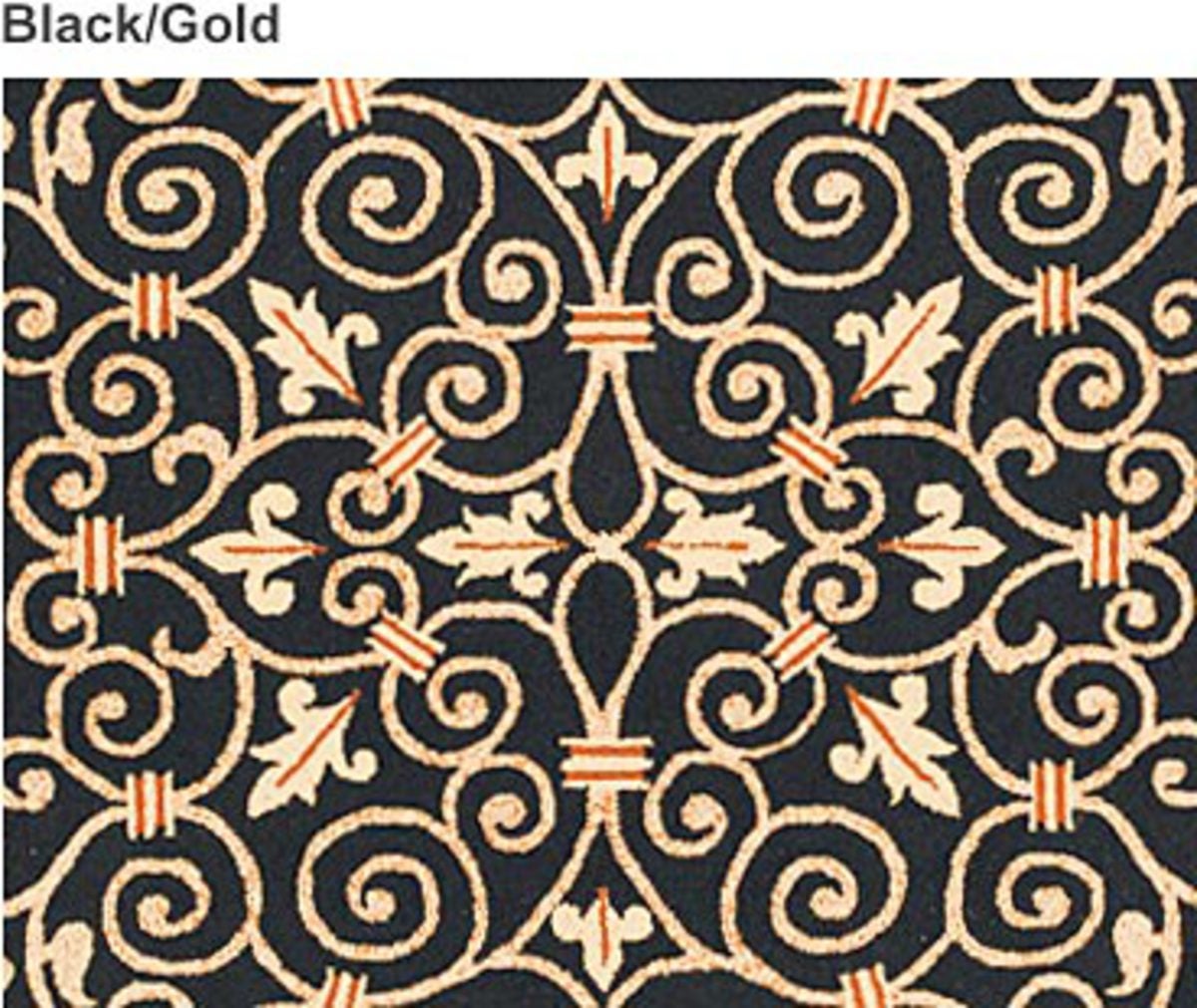 6' x 9' Scroll Wool Hook Rug - BLACK/GOLD
