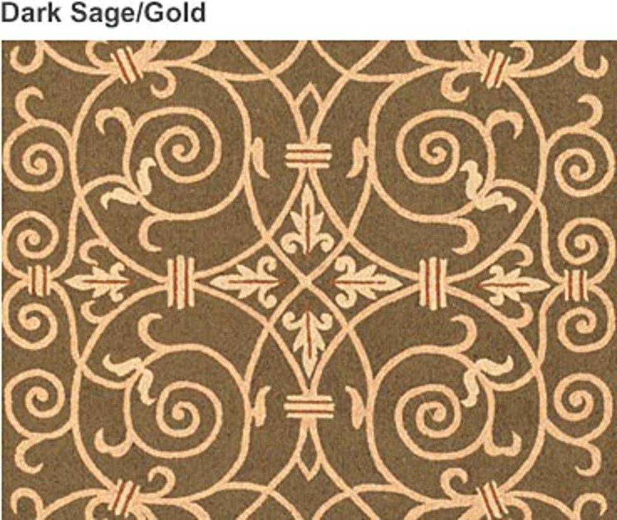 6' x 9' Scroll Wool Hook Rug - DARK SAGE/GOLD