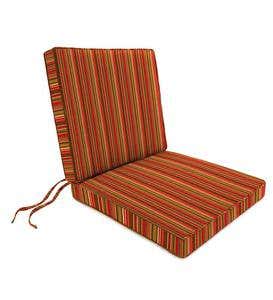 Deluxe Sunbrella™ Seat-And-Back Chair Cushion with tie Seat: 19" x 17" x 3"; Back: 19" x 19" x 3" - Cherry Stripe