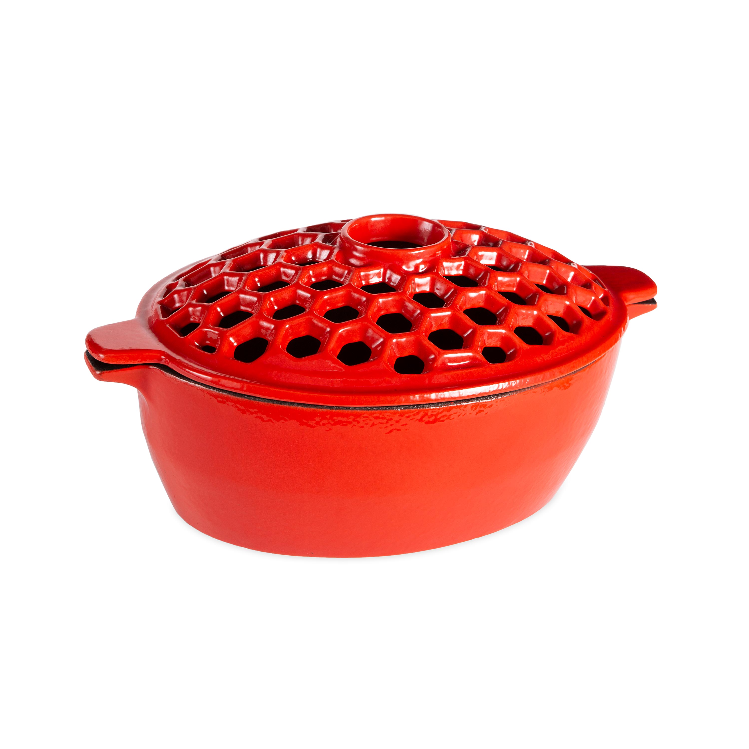 1.5 QT. Cast Iron Lattice Wood Stove Steamer - Red