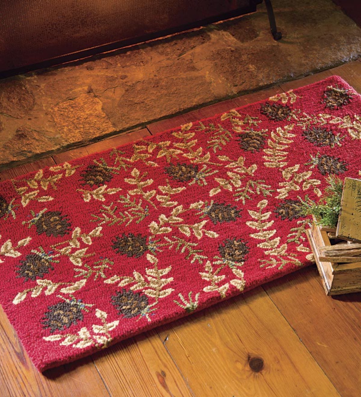 Hand-Hooked Fire-Resistant Ruby Cones Wool Rug