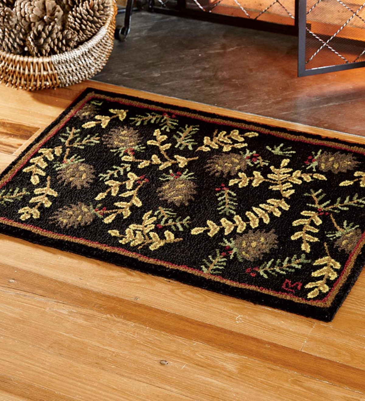 2' x 3' Hand-Hooked Fire-Resistant Willows And Cones Wool Rug