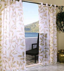 Outdoor UV-Resistant Sheer Grommet-Top Panel, 84"L x 54"W - Khaki Leaf