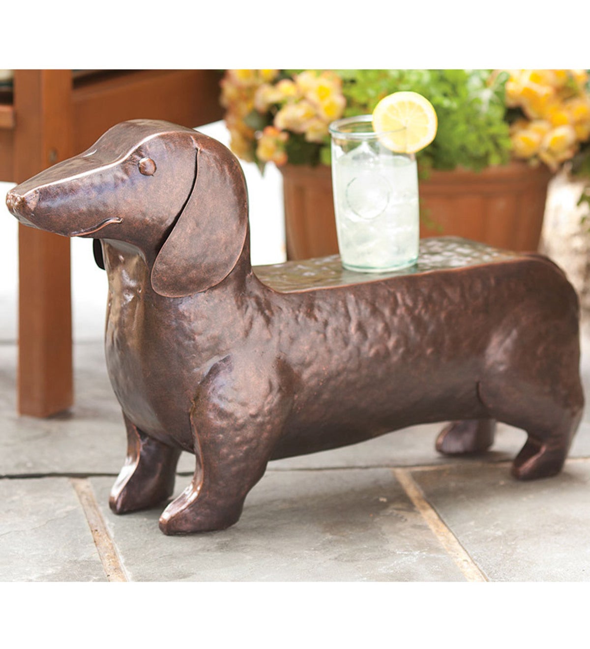 Hand-Hammered Iron Dachshund Dog Accent Table