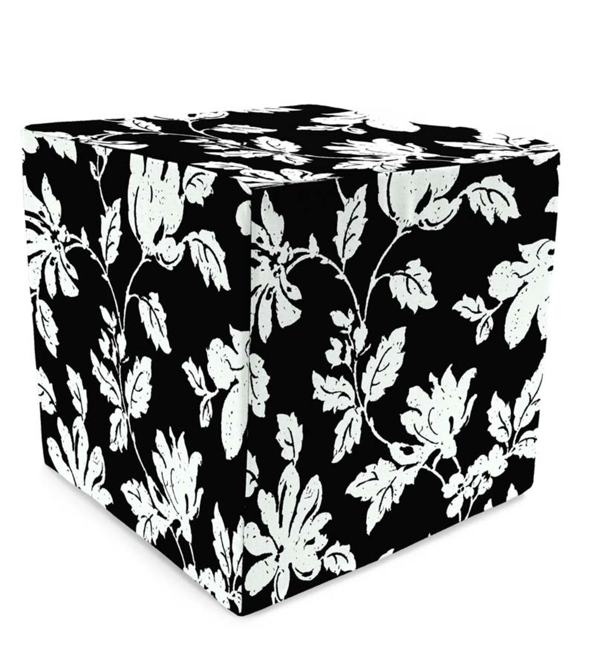 Sale! Polyester Classic Cube Ottoman, 15”x 15” - Black Damask