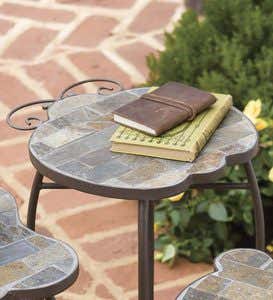 Slate Butterfly, Ladybug And Turtle Outdoor Accent Tables With Iron Base