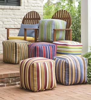 15”x 15”Colorful Outdoor Ottoman Cubes With Eco-Friendly Recycled Polyfill - Blue Stripe