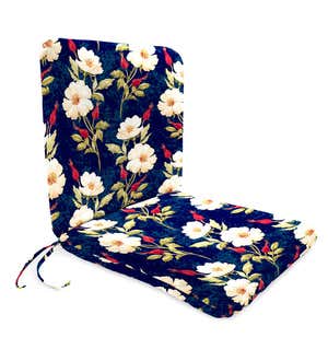 Sale! Polyester Classic Chair Cushion With Ties, Seat 19"x 17"x 2½"; Back 19"x 19"x 2½" - Red Floral Garden