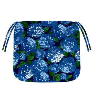 Polyester Classic Chair Cushion With Ties, 19½" x 19" x 3" - Midnight Hydrangea