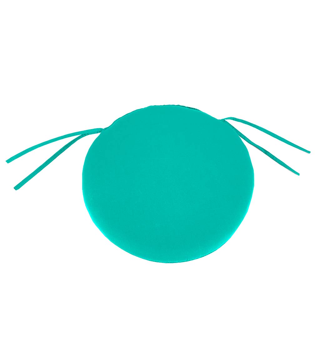 Polyester Classic Round Chair Cushion With Ties, 16" x 2" Thickness - Aqua