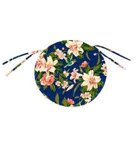 Sale! Polyester Classic Round Chair Cushion With Ties, 16"x 2" - Old Blue Floral