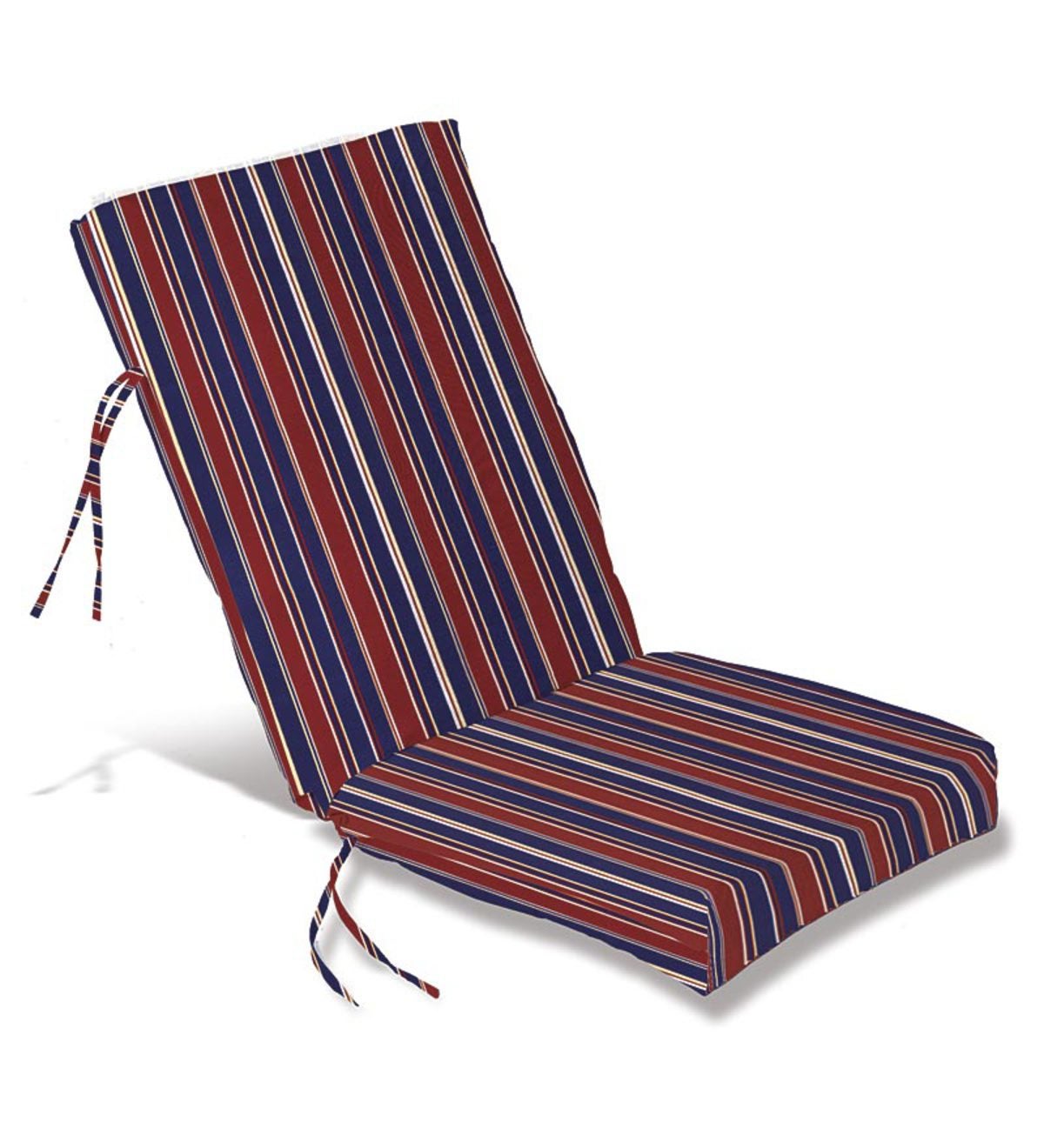 Sale! Polyester Classic High Back Chair Cushion With Ties, 46”x 20”with hinge 19”from bottom - Americana Stripe