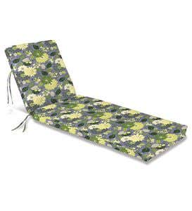 Sale! Polyester Classic Chaise Cushion with Ties, 65”x 23”x 4”hinged 46”from bottom - Blue Floral
