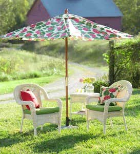Market Umbrella with Wood Pole and Pulley Lift, 9' dia. - CHOCOLATE STRIPE